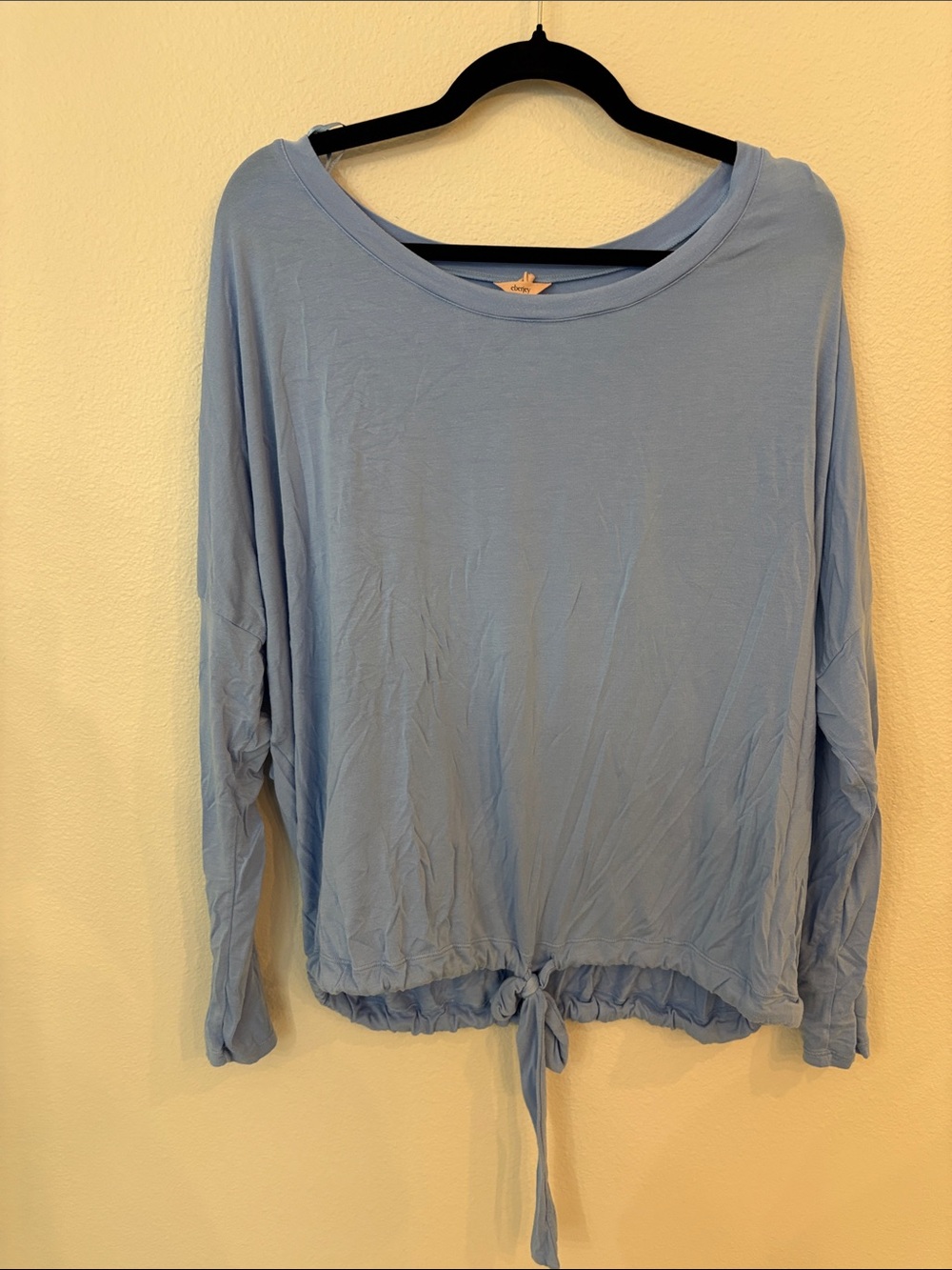 Eberjey Soft Blue Long-Sleeve Tie-Hem Sleep Shirt. Size XL